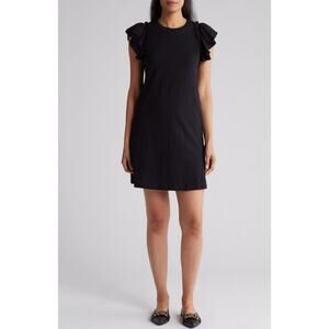 Tahari ASL Black Ruffled Flutter Sleeve Mini Dress